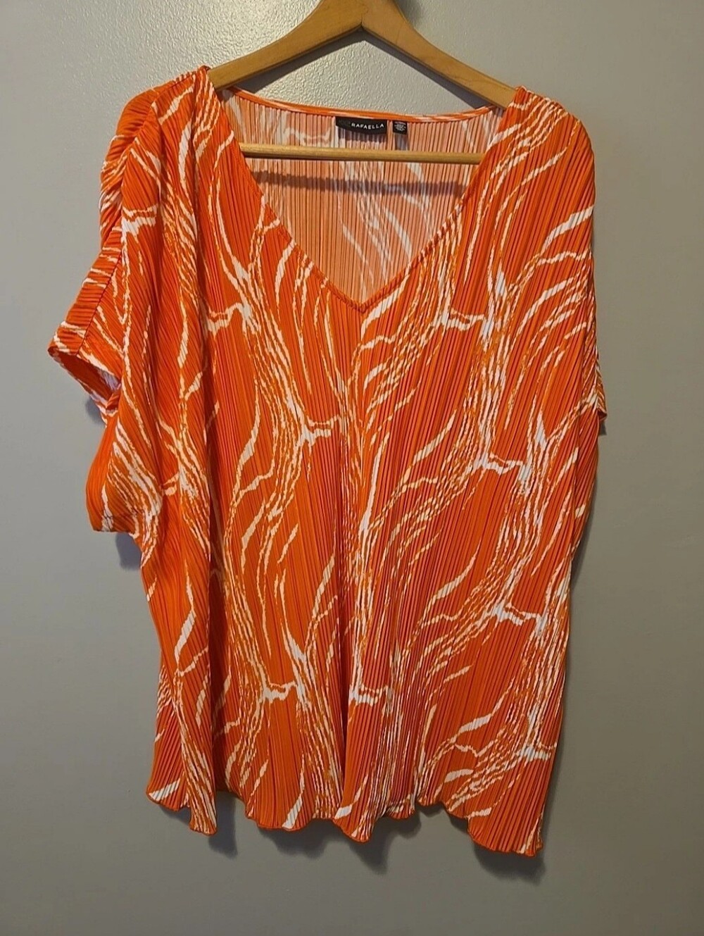 Rafella Womens Blouse Orange White Short Sleeve  V Neck Sz. 3x